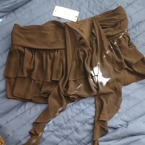 Zara Black Ruffle Tiered Mini Skirt With Built-in Shorts